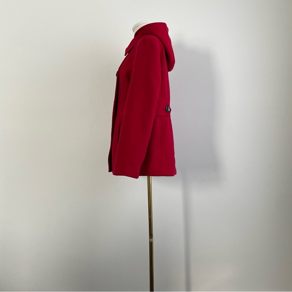 Style & Co Red Double Breasted Peacoat with Removable Hood - Picture 12 of 14